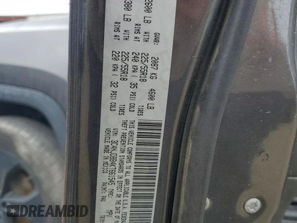 2019 Jeep Compass Altitude with VIN 3C4NJDBB4KT661545, listed as a Copart auction lot 59370195 with 81,595 mi miles and Salvage title. Bid and sale history available at DreamBid. Image 13.