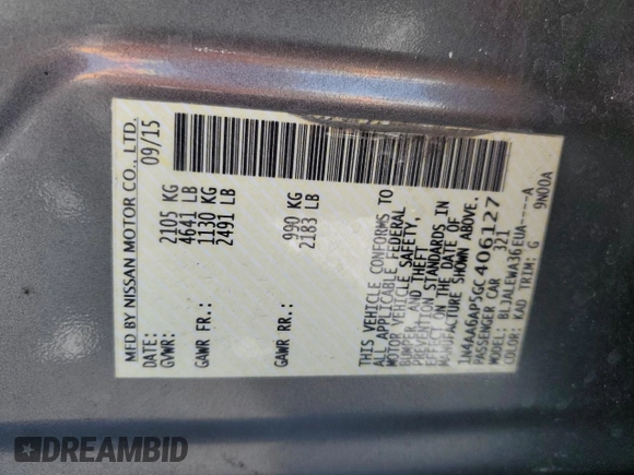 2016 Nissan Maxima SV z VIN 1N4AA6AP5GC406127, wystawiony jako Copart lot #58520545 z przebiegiem 97 520 mil mil oraz Szkoda całkowita • Salvage title. Historia ofert i sprzedaży dostępna na DreamBid. Obrazek 12.