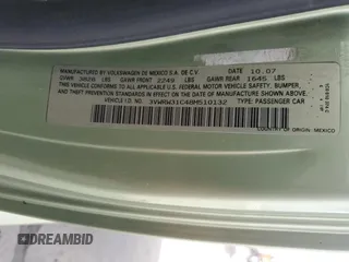 2008 Volkswagen Beetle S z VIN 3VWRW31C48M510132, wystawiony jako Copart lot #56692935 z przebiegiem 125 154 mil mil oraz Szkody całkowita. Historia ofert i sprzedaży dostępna na DreamBid. Obrazek 12.
