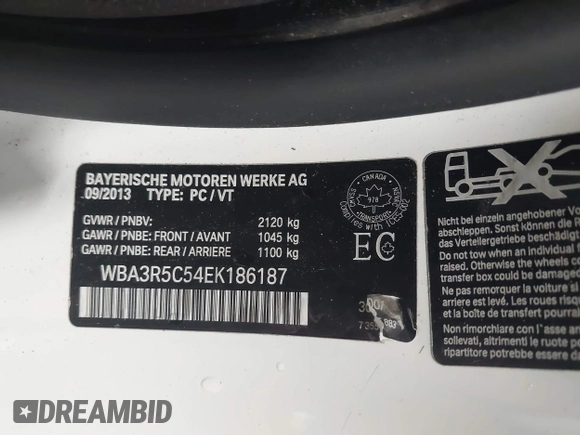 2014 BMW 4 Series 435i xDrive with VIN WBA3R5C54EK186187, listed as a IAAI auction lot 42248064 with 73,532 mi miles and . Bid and sale history available at DreamBid. Image 9.