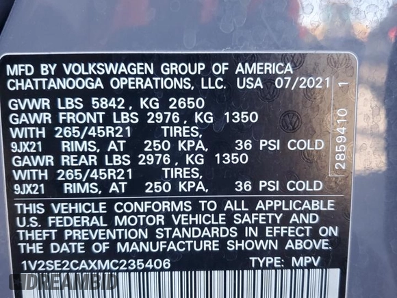 2021 Volkswagen Atlas SEL with VIN 1V2SE2CAXMC235406, listed as a Copart auction lot 80754164 with 31,527 mi miles and Salvage title. Bid and sale history available at DreamBid. Image 14.