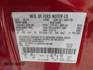 2014 Ford F-150 XL with VIN 1FTEW1CM0EKE19146, listed as a IAAI auction lot 41396390 with 101,715 mi miles. Bid and sale history available at carsss.com. Image 9.