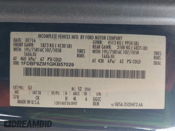 2016 Ford Transit с VIN 1FDBF9ZM1GKB57029, выставлен на аукционе IAAI как лот 42496449 с пробегом 142 500 миль миль и . История ставок и продаж доступна на DreamBid. Изображение 9.