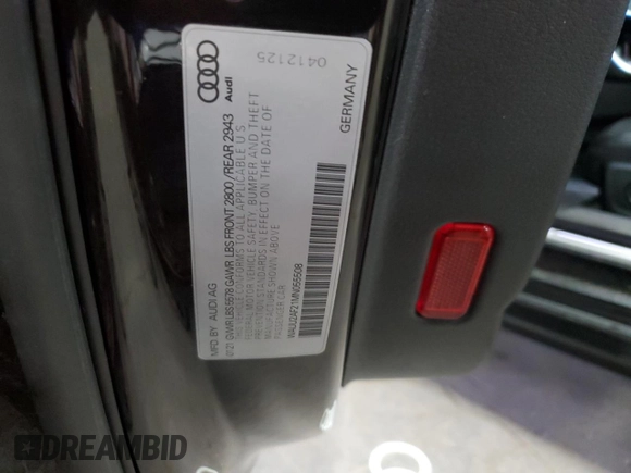 2021 Audi A7 Premium Plus with VIN WAUU2AF21MN055508, listed as a Copart auction lot 56713805 with 60,480 mi miles and Salvage title. Bid and sale history available at DreamBid. Image 12.