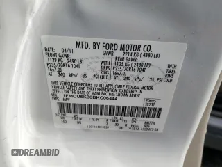 2011 Ford Escape Hybrid with VIN 1FMCU5K30BKC06444, listed as a Copart auction lot 58860415 with 56,001 mi miles and Clean title. Bid and sale history available at DreamBid. Image 13.