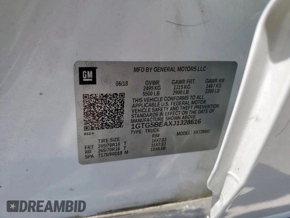 2018 GMC Canyon 2WD with VIN 1GTG5BEAXJ1328616, listed as a Copart auction lot 52896295 with 92,603 mi miles and Salvage Title. Bid and sale history available at carsss.com. Image 12.