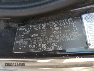2008 Kia Spectra with VIN KNAFE161485015792, listed as a Copart auction lot 50378905 with 162,100 mi miles and Salvage Title. Bid and sale history available at carsss.com. Image 15.