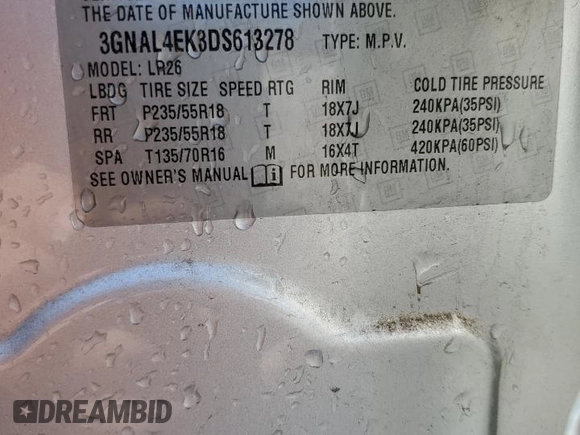 2013 Chevrolet Captiva Sport LTZ with VIN 3GNAL4EK3DS613278, listed as a Copart auction lot 77178304 with Not Provided miles and Salvage Title. Bid and sale history available at DreamBid. Image 13.