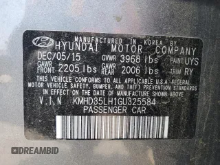 2016 Hyundai Elantra with VIN KMHD35LH1GU325584, listed as a Copart auction lot 55480185 with 180,173 mi miles and Salvage Title. Bid and sale history available at DreamBid. Image 12.