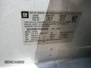 2015 Chevrolet Silverado 1500 LT with VIN 3GCUKREC9FG433906, listed as a Copart auction lot 52495785 with 99,268 mi miles and Salvage Title. Bid and sale history available at DreamBid. Image 12.