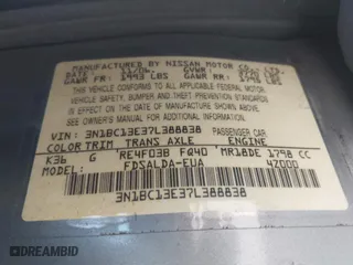 2007 Nissan Versa 1.8 SL with VIN 3N1BC13E37L388838, listed as a IAAI auction lot 41976221 with 1 mi miles. Bid and sale history available at carsss.com. Image 9.