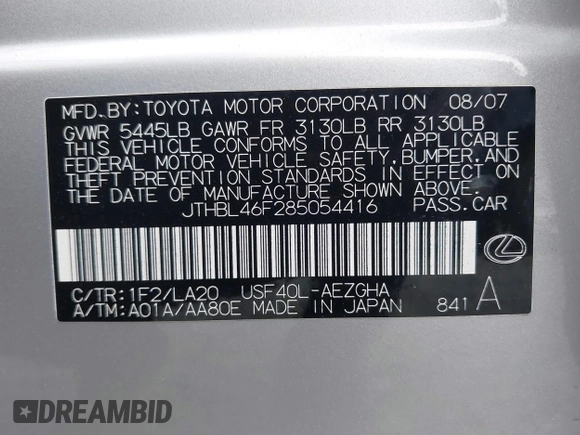 2008 Lexus LS 460 с VIN JTHBL46F285054416, выставлен на аукционе IAAI как лот 42239100 с пробегом 71 943 миль миль и . История ставок и продаж доступна на DreamBid. Изображение 9.