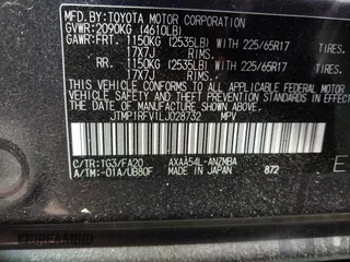 2020 Toyota RAV4 XLE with VIN JTMP1RFV1LJ028732, listed as a IAAI auction lot 41937050 with 40,839 mi miles. Bid and sale history available at carsss.com. Image 9.