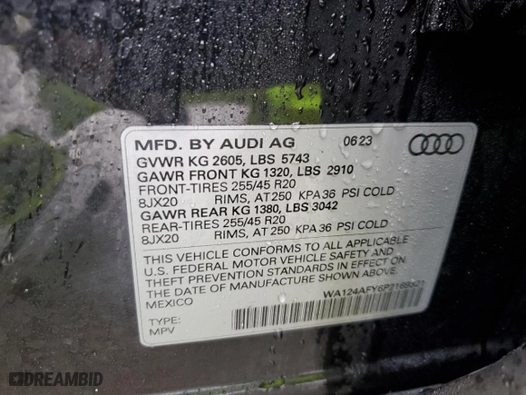 2023 Audi SQ5 Sportback Premium Plus with VIN WA124AFY6P2169321, listed as a Copart auction lot 45090115 with 23,831 mi miles and Salvage Title. Bid and sale history available at carsss.com. Image 13.