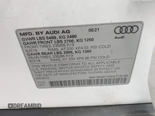 2021 Audi Q5 Premium Plus with VIN WA1BAAFY4M2119148, listed as a IAAI auction lot 42177607 with 68,481 mi miles and . Bid and sale history available at DreamBid. Image 9.