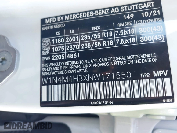 2022 Mercedes-Benz GLB 250 с VIN W1N4M4HBXNW171550, выставлен на аукционе IAAI как лот 41663929 с пробегом 14 566 миль миль и . История ставок и продаж доступна на DreamBid. Изображение 9.