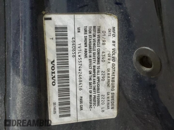 1998 Volvo V70 с VIN YV1LW5574W2468416, выставлен на аукционе Copart как лот 86874824 с пробегом 291 671 миль миль и Чистый • Clean title. История ставок и продаж доступна на DreamBid. Изображение 13.
