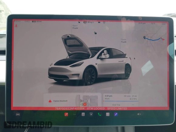 2022 Tesla Model Y Long Range with VIN 7SAYGDEE2NF403354, listed as a IAAI auction lot 41986216 with 53,177 mi miles and . Bid and sale history available at DreamBid. Image 17.
