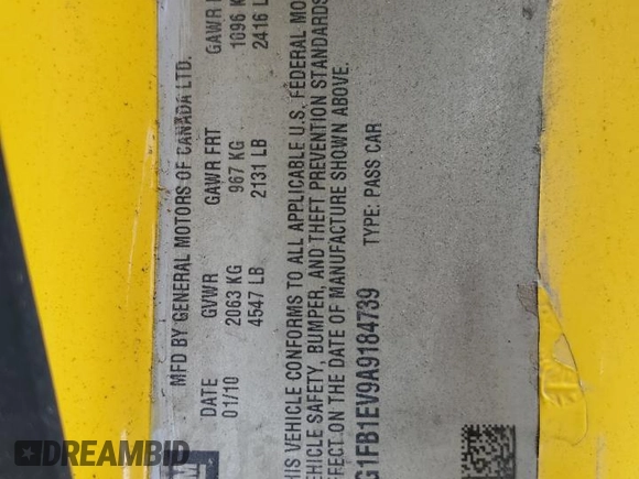 2010 Chevrolet Camaro 1LT z VIN 2G1FB1EV9A9184739, wystawiony jako Copart lot #85298544 z przebiegiem 155 103 mil mil oraz Szkoda całkowita • Salvage title. Historia ofert i sprzedaży dostępna na DreamBid. Obrazek 12.