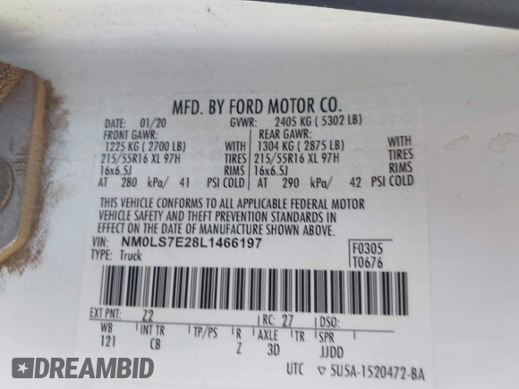 2020 Ford Transit Connect XL с VIN NM0LS7E28L1466197, выставлен на аукционе IAAI как лот 42294897 с пробегом 103 684 миль миль и . История ставок и продаж доступна на DreamBid. Изображение 9.