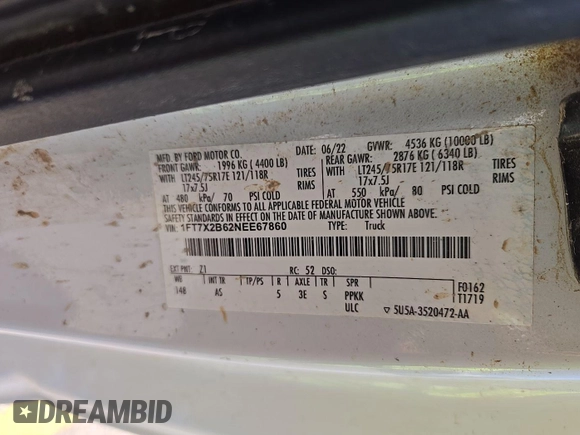 2022 Ford F-250 XL с VIN 1FT7X2B62NEE67860, выставлен на аукционе IAAI как лот 42631433 с пробегом 71 328 миль миль и . История ставок и продаж доступна на DreamBid. Изображение 4.