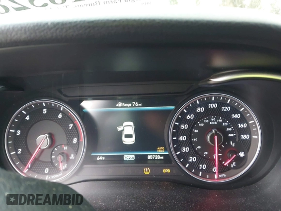 2019 Genesis G70 Advanced with VIN KMTG44LA0KU038176, listed as a IAAI auction lot 41718528 with 85,728 mi miles and . Bid and sale history available at DreamBid. Image 7.