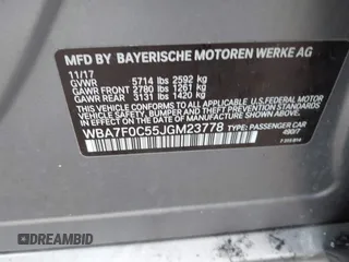 2018 BMW 7 Series 750i with VIN WBA7F0C55JGM23778, listed as a IAAI auction lot 41446517 with 88,498 mi miles. Bid and sale history available at carsss.com. Image 9.