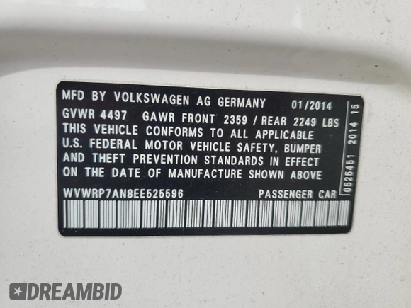 2014 Volkswagen CC Executive z VIN WVWRP7AN8EE525596, wystawiony jako Copart lot #51208465 z przebiegiem 192 673 mil mil oraz Szkoda całkowita • Salvage title. Historia ofert i sprzedaży dostępna na DreamBid. Obrazek 12.