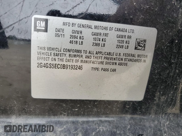 2011 Buick Regal CXL RL4 with VIN 2G4GS5EC0B9193246, listed as a Copart auction lot 44572485 with 135,646 mi miles and Clean title. Bid and sale history available at DreamBid. Image 13.