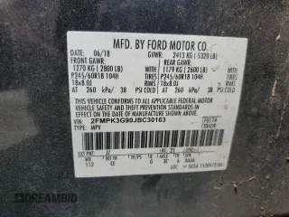 2018 Ford Edge SE с VIN 2FMPK3G90JBC30163, выставлен на аукционе Copart как лот 54497925 с пробегом 300 588 миль миль и Списание • Salvage title. История ставок и продаж доступна на DreamBid. Изображение 14.