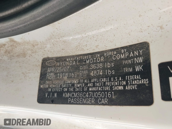 2007 Hyundai Accent GS with VIN KMHCM36C47U050161, listed as a IAAI auction lot 41762927 with 111,684 mi miles. Bid and sale history available at carsss.com. Image 9.