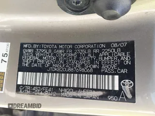 2008 Toyota Prius with VIN JTDKB20U887698068, listed as a IAAI auction lot 42215998 with 117,851 mi miles and . Bid and sale history available at DreamBid. Image 9.