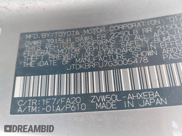 2016 Toyota Prius Two z VIN JTDKBRFU7G3005478, wystawiony jako IAAI lot #42103298 z przebiegiem 68 203 mil mil oraz . Historia ofert i sprzedaży dostępna na DreamBid. Obrazek 9.
