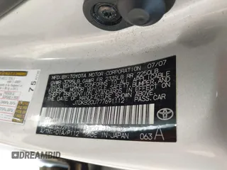 2007 Toyota Prius with VIN JTDKB20U777691112, listed as a IAAI auction lot 42652272 with 120,247 mi miles and . Bid and sale history available at DreamBid. Image 9.