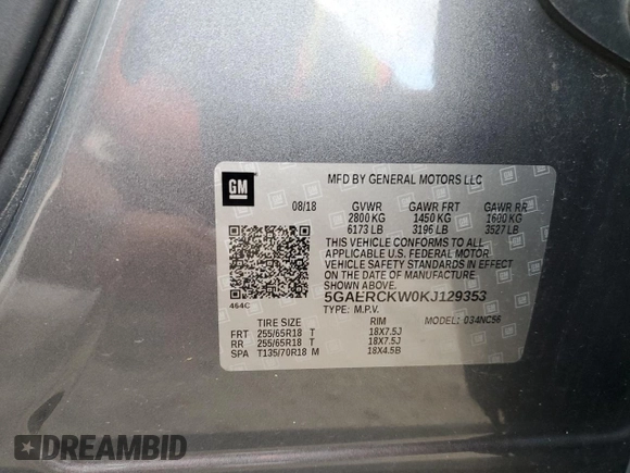 2019 Buick Enclave Premium with VIN 5GAERCKW0KJ129353, listed as a Copart auction lot 75849754 with 92,605 mi miles and Salvage Title. Bid and sale history available at DreamBid. Image 13.