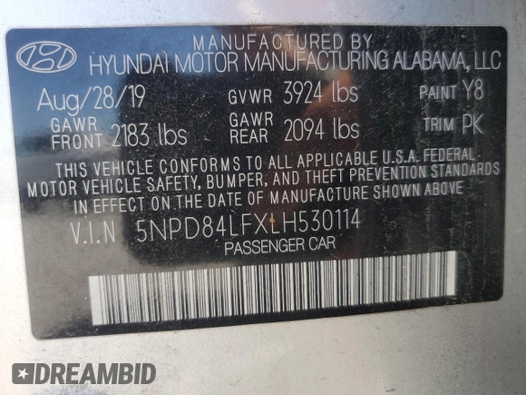2020 Hyundai Elantra SEL with VIN 5NPD84LFXLH530114, listed as a Copart auction lot 53523765 with 30,367 mi miles and Salvage title. Bid and sale history available at DreamBid. Image 14.