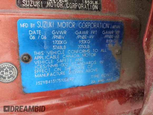 2007 Suzuki SX4 z VIN JS2YB413175100690, wystawiony jako Copart lot #88446725 z przebiegiem 157 917 mil mil oraz Szkoda całkowita • Salvage title. Historia ofert i sprzedaży dostępna na DreamBid. Obrazek 12.