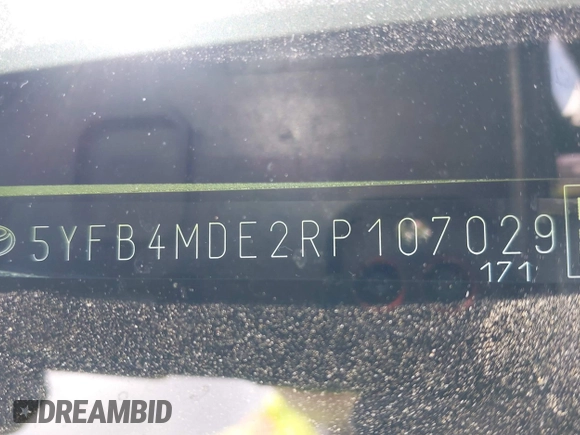 2024 Toyota Corolla LE z VIN 5YFB4MDE2RP107029, wystawiony jako IAAI lot #42585463 z przebiegiem Nie podano mil oraz . Historia ofert i sprzedaży dostępna na DreamBid. Obrazek 9.
