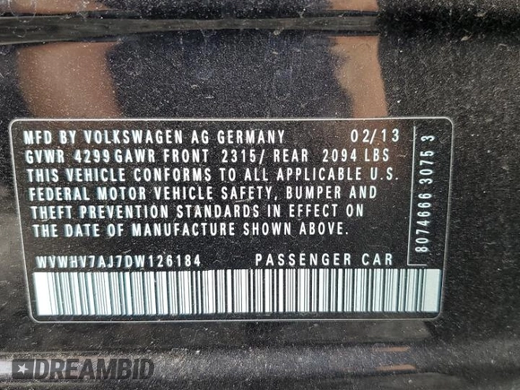 2013 Volkswagen GTI Driver's Edition с VIN WVWHV7AJ7DW126184, выставлен на аукционе Copart как лот 61781315 с пробегом 123 537 миль миль и Списание • Salvage title. История ставок и продаж доступна на DreamBid. Изображение 14.