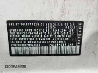 2023 Volkswagen Jetta SE with VIN 3VW7M7BU9PM026886, listed as a Copart auction lot 55356075 with 21,285 mi miles and Salvage title. Bid and sale history available at DreamBid. Image 12.