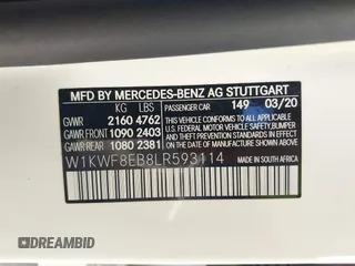 2020 Mercedes-Benz C 300 with VIN W1KWF8EB8LR593114, listed as a IAAI auction lot 40406690 with 83,798 mi miles and . Bid and sale history available at DreamBid. Image 9.