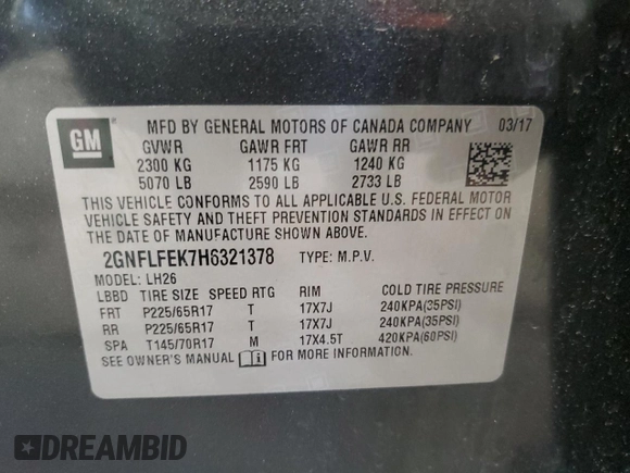2017 Chevrolet Equinox LT with VIN 2GNFLFEK7H6321378, listed as a Copart auction lot 54798245 with 131,426 mi miles and Clean Title. Bid and sale history available at carsss.com. Image 13.