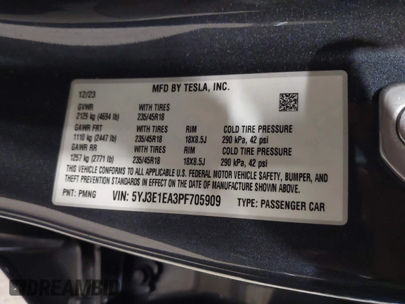 2023 Tesla Model 3 с VIN 5YJ3E1EA3PF705909, выставлен на аукционе IAAI как лот 42519796 с пробегом 13 989 миль миль и . История ставок и продаж доступна на DreamBid. Изображение 9.