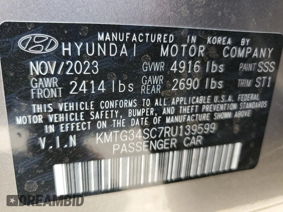 2024 Genesis G70 2.5T with VIN KMTG34SC7RU139599, listed as a Copart auction lot 62535435 with 9,416 mi miles and Salvage title. Bid and sale history available at DreamBid. Image 12.