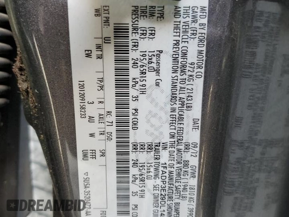 2013 Ford Focus S with VIN 1FADP3E29DL145170, listed as a Copart auction lot 53921625 with 180,012 mi miles and Salvage Title. Bid and sale history available at carsss.com. Image 12.