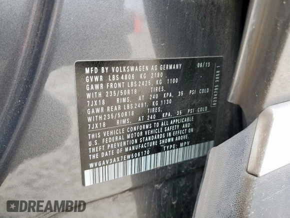 2014 Volkswagen Tiguan SEL с VIN WVGAV3AX7EW506170, выставлен на аукционе Copart как лот 58852355 с пробегом 55 961 миль миль и Списание • Salvage title. История ставок и продаж доступна на DreamBid. Изображение 14.