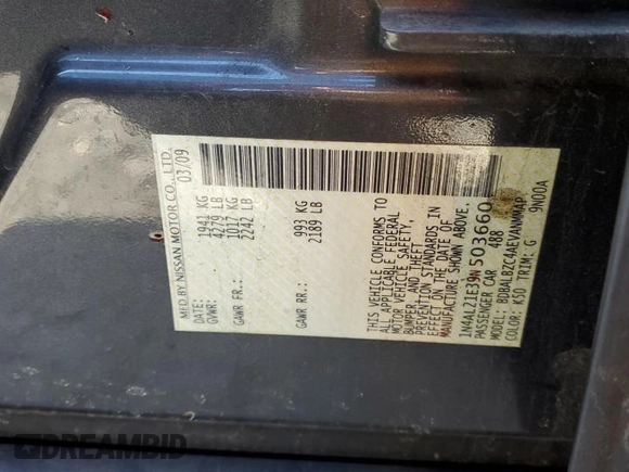 2009 Nissan Altima S with VIN 1N4AL21E39N503660, listed as a Copart auction lot 45335425 with 71,589 mi miles and Salvage Title. Bid and sale history available at DreamBid. Image 14.