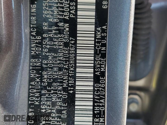 2017 Toyota Camry XLE with VIN 4T1BF1FK5HU696747, listed as a Copart auction lot 49888175 with 71,698 mi miles and Salvage Title. Bid and sale history available at DreamBid. Image 14.