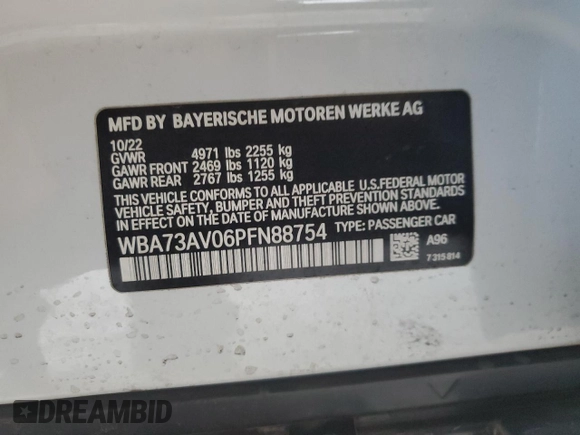 2023 BMW 4 Series 430i xDrive with VIN WBA73AV06PFN88754, listed as a Copart auction lot 80533254 with 28,502 mi miles and Salvage title. Bid and sale history available at DreamBid. Image 13.