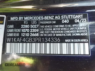 2023 Mercedes-Benz C 300 with VIN W1KAF4GB3PR134336, listed as a IAAI auction lot 42011045 with 13,460 mi miles and . Bid and sale history available at DreamBid. Image 9.